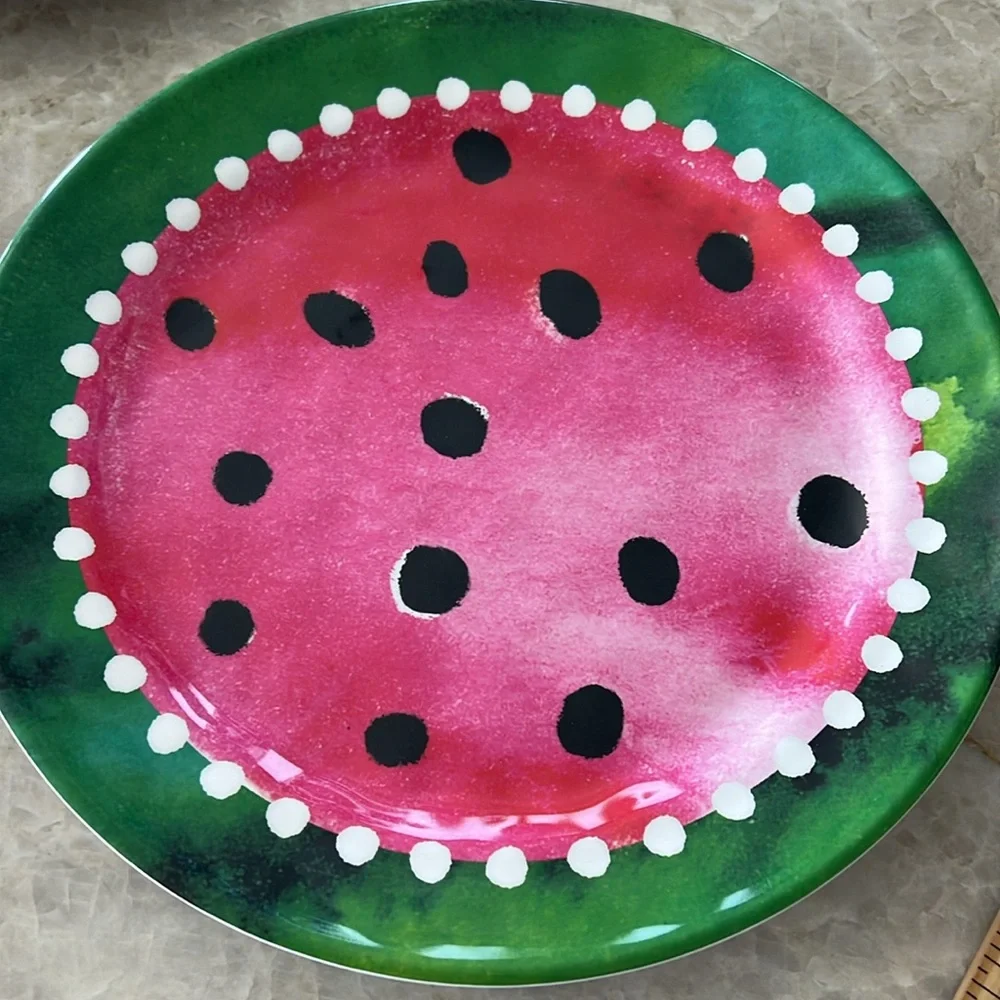 Pier 1 Watermelon Melamine Dinner Plates Set of 5 New Summer Picnic Pool Party